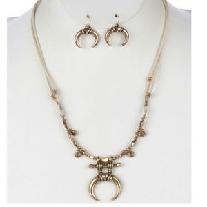 Gold & Beige Crescent Moon Pendant Necklace